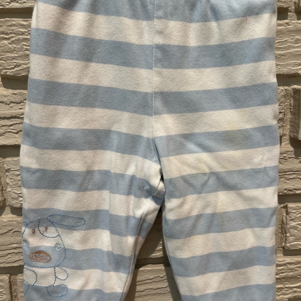 Absorba Baby Pants in Blue and White with embroidered puppy